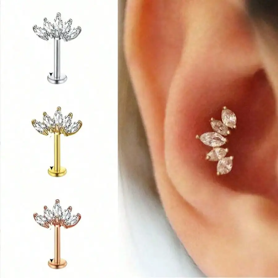 3Pcs Floral Cz Stud…