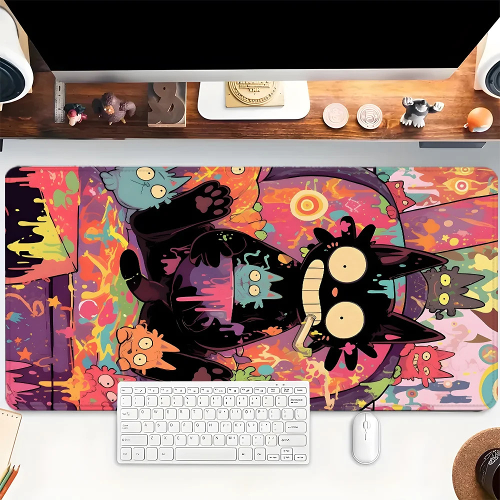 

Cartoon Cat Mouse Pad Graffiti Design XXL Gaming Mousepad Rubber Base with Stitched Edge Non-Slip Deskpad Large Desk Accessories