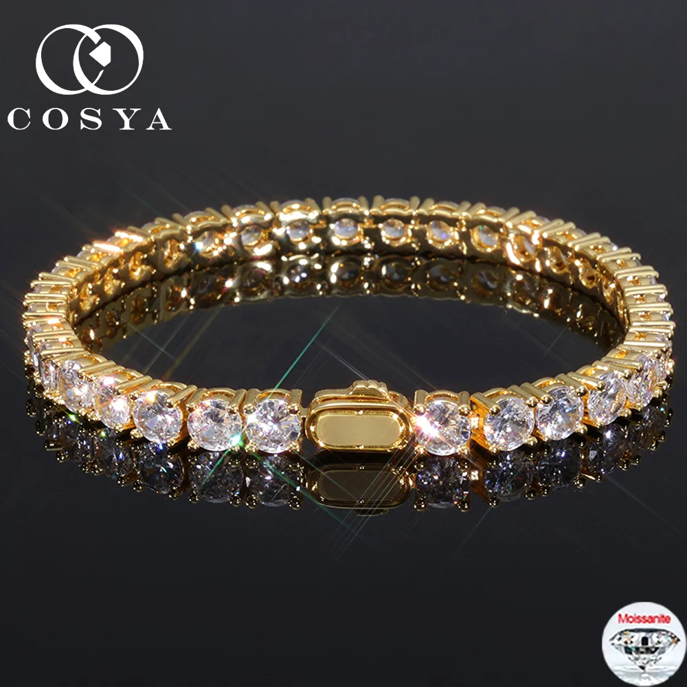 

COSYA настоящий D цвет 3/4/5 мм теннисный браслет с муассанитом и бриллиантами, 100% посеребрение 925 пробы, 18-каратное золото, украшения для свадебной вечеринки для женщин и мужчин