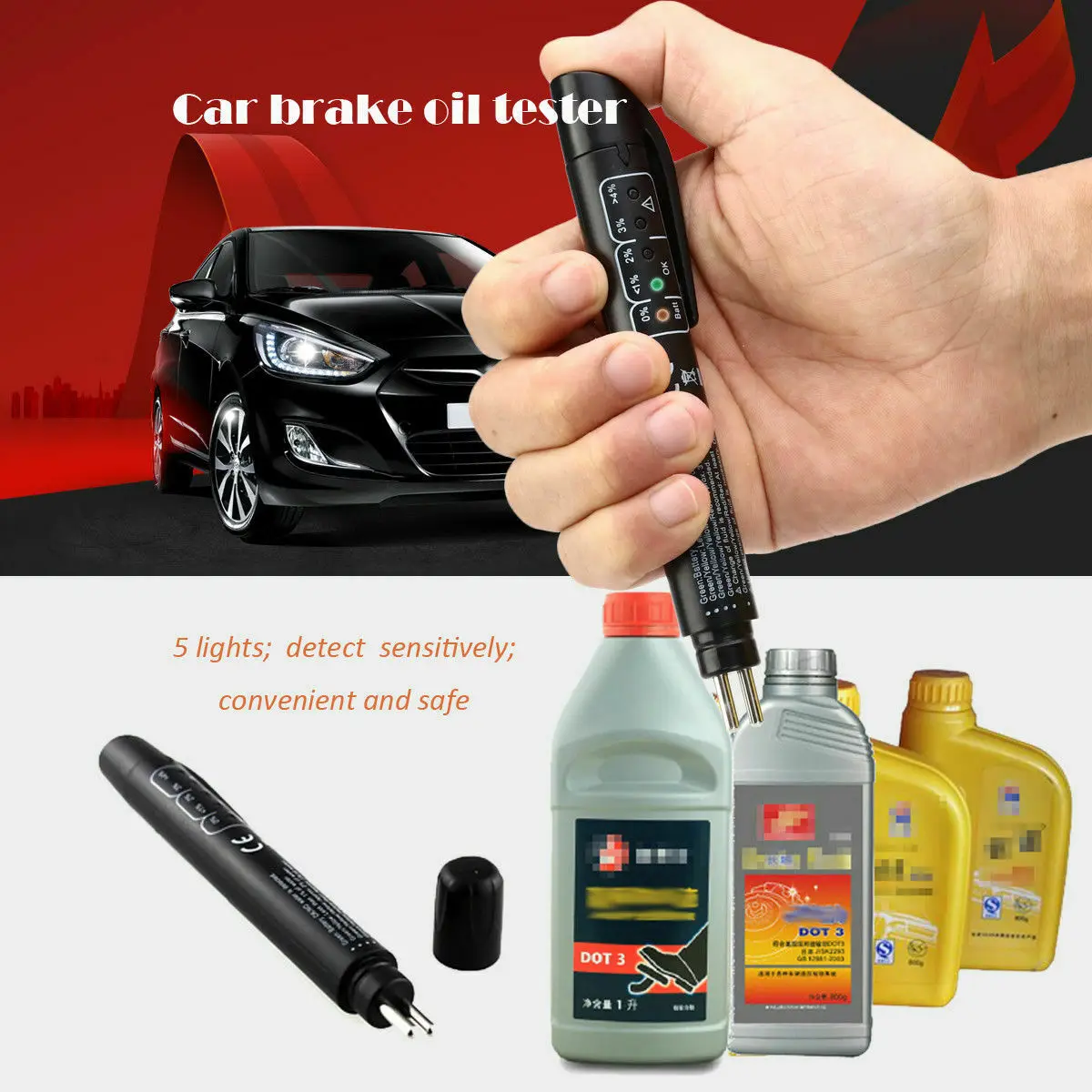 Brake Fluid Tester LED Car Vehicle Brake Oil Testing Pen Tool Battery Test Indicator Pen Car Vehicle Diagnostic Tools Detector