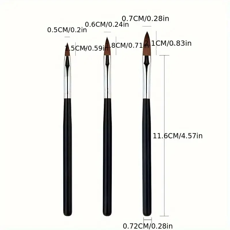 3pcs  Acrylic Nail Brushes Set For Acrylic Powder Nail Glue Acrylic Application/Extension/Carving Nail Professional Brushes