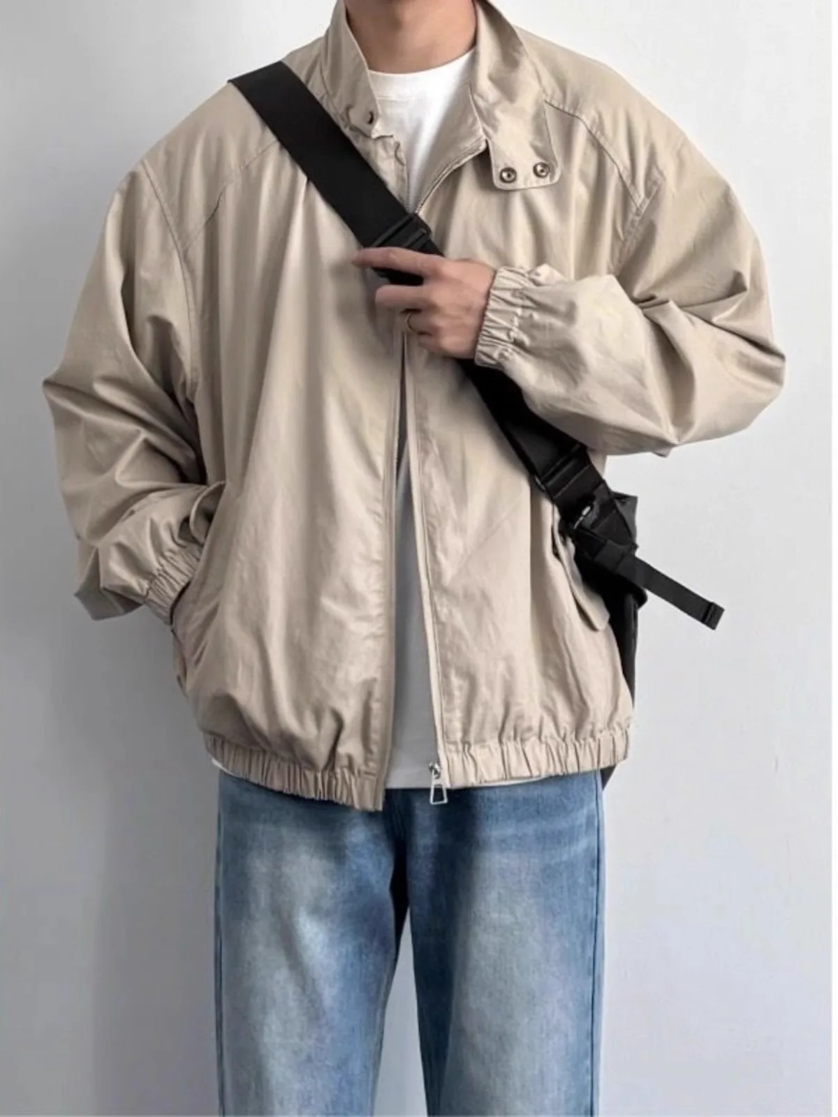 

Американский ретро-стойка с воротником-стойкой, свободный повседневный топ на весну и осень, новая рабочая одежда, модный длинный све, молодежный