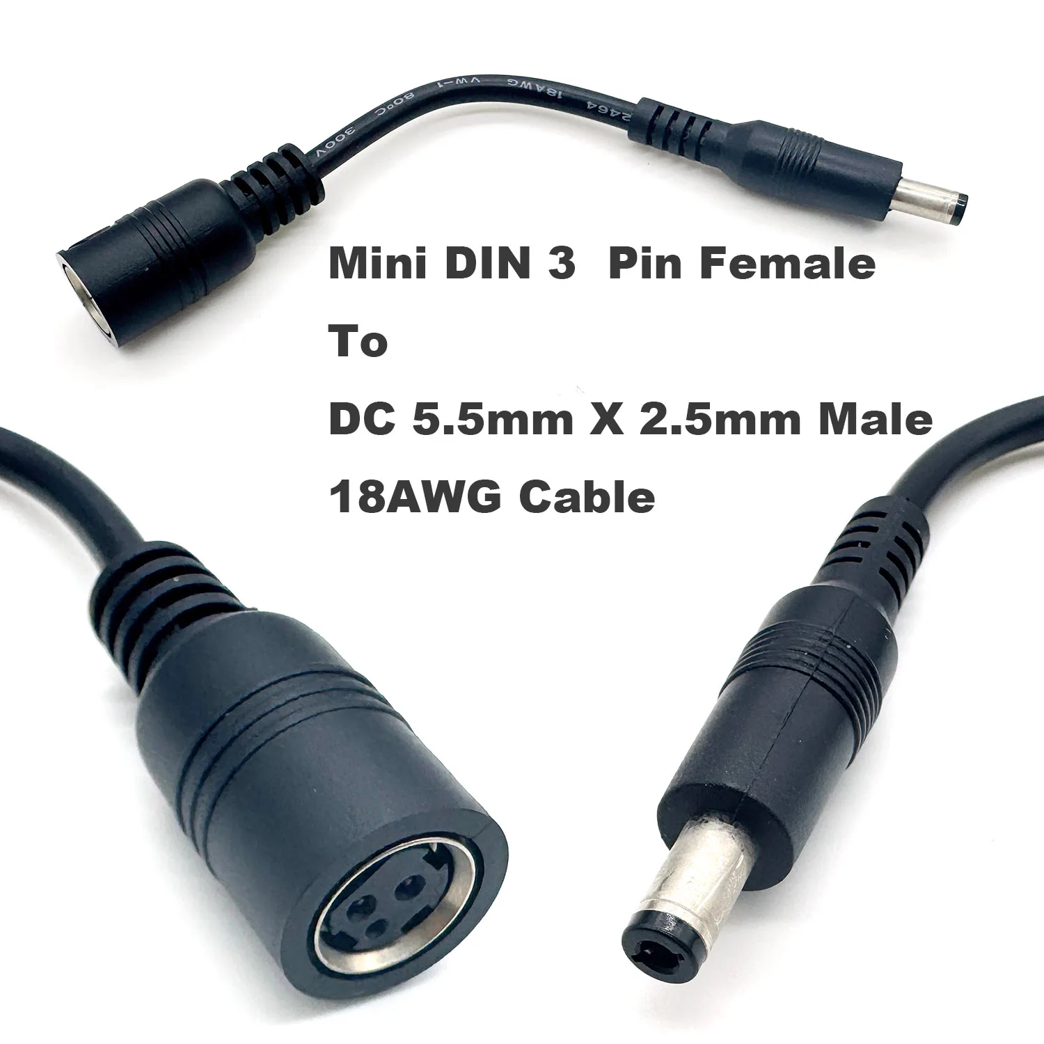 3 Pin Mini DIN Female to DC 5.5mm X 2.5mm Power Adapter Cable For Medical Instrument Small Monitor Stage Light Equipment Repair