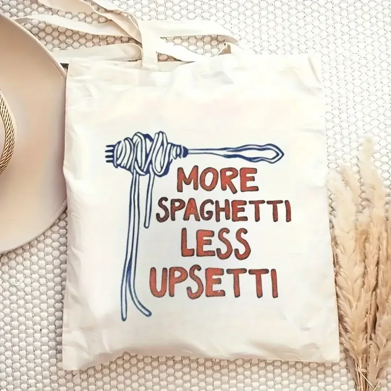 

1 шт., итальянская еда - холщовая большая сумка с дизайном пасты, стильная и прочная сумка через плечо для повседневного использования, идеально подходит для модных модных любителей