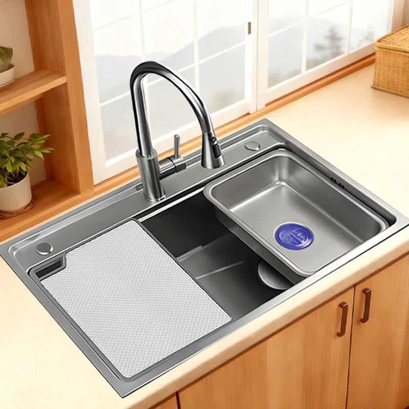 

Kitchen Grain embossing Sink Multi-functional Double-track design Combi-style creative Basin in basin Drain basket Cutting board