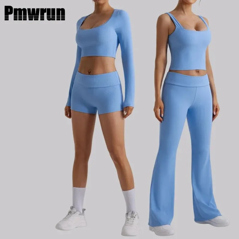 

PMWRUN Women's Two Pieces Set Quick-Dry Tight-Fit Beauty Back Top Ribbed Fitness Yoga Vest Set Casual Sports Women's Tracksuit