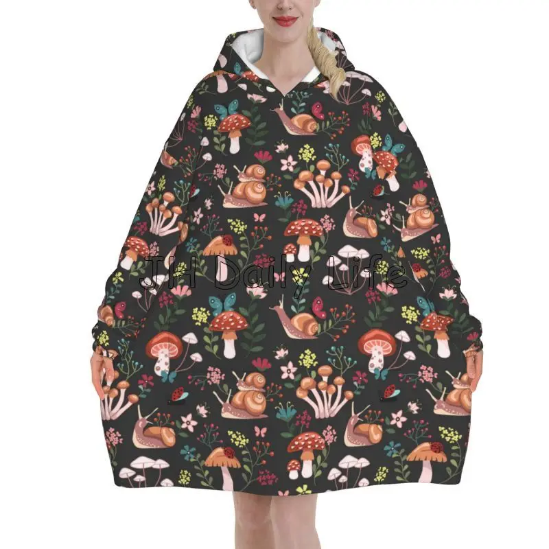 Mushroom Snail Gifts Wearable Blanket Oversized Blanket Cozy Hoodie for Adults Sweatshirt Sweater Blanket with Pocket