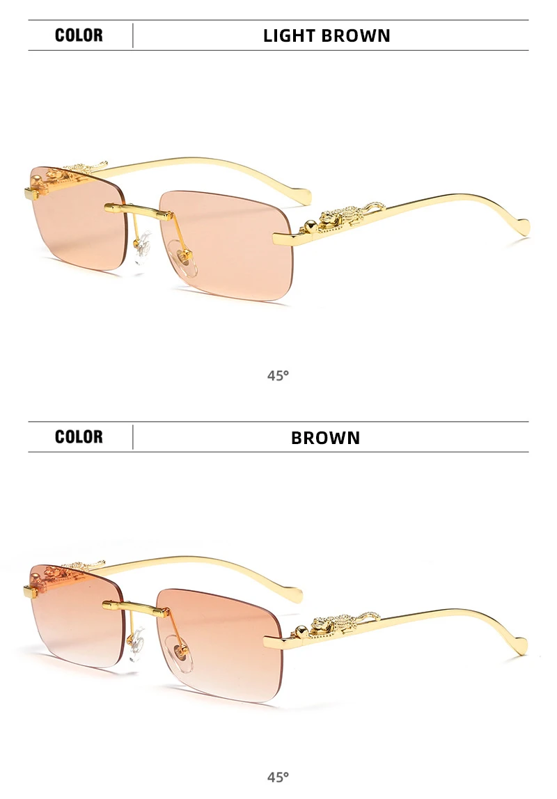 Klassische randlose Sonnenbrille für Herren und Damen, modisch, Leoparden-Dekoration, kleine Sonnenbrille, stilvoll, rahmenlos, zum Fahren, Reisen – Detail 10