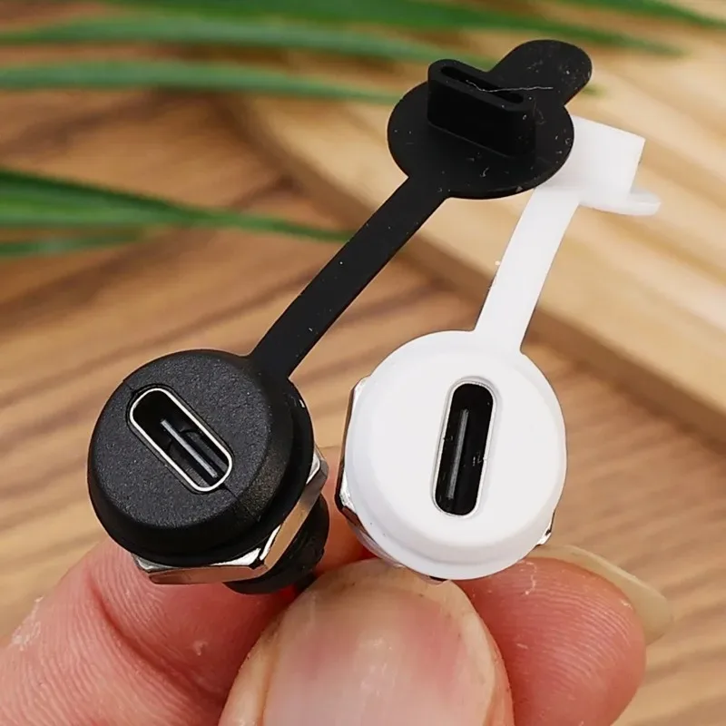 1/20 piezas conector USB tipo C tipo C impermeable con placa de bloqueo de tuerca hembra TPC impermeable puerto de conector de carga rápida de alta corriente