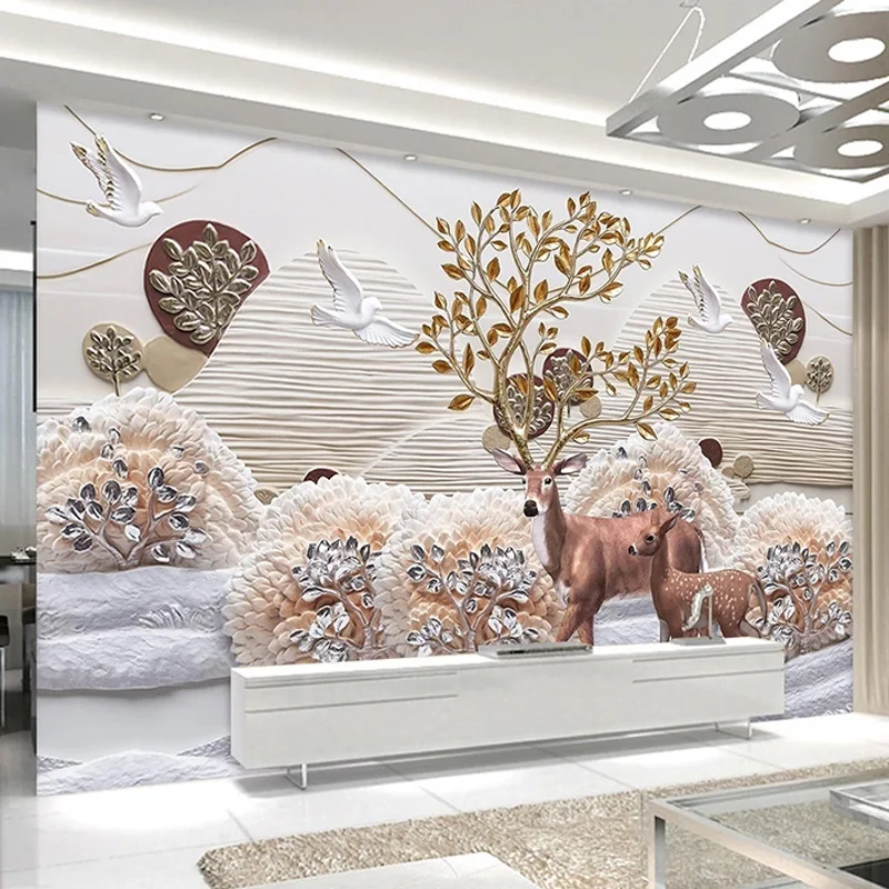 Custom Photo Wallpaper 3D Stereo Forest Elk Murals Living Room TV Sofa Home Decor Creative Wall Painting European Style Frescoes