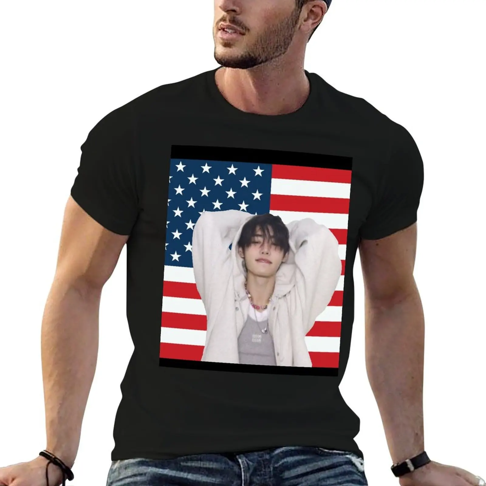 Camiseta con bandera americana de Park Sunghoon, camisetas estampadas para hombre, camisetas para hombre, camiseta divertida de algodón para hombre, camiseta de verano