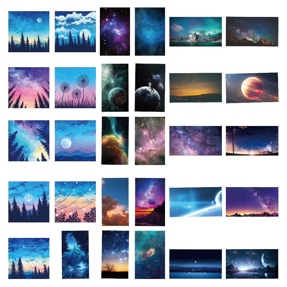 10/30/60pcs Starry Sky Night View Aesthetic Stickers Laptop Luggage Phone Scrapbook Notebook DIY Graffiti Sticker for Girl Kid