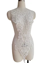 European Style Sequins Embroidered Lace, Peach Heart Neckline, Floral Patch, Wedding Dress Decoration Accessories, White