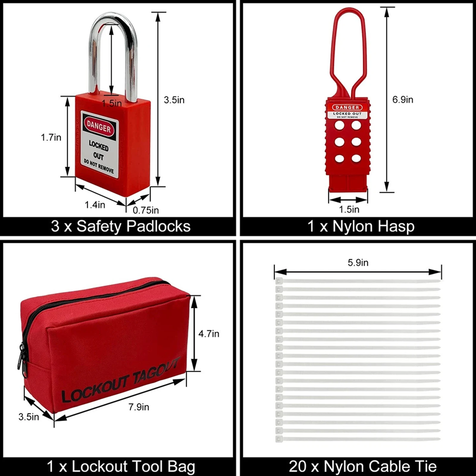 Lockout Tagout Kit with Enhanced Safety Features for Equipment Locking Includes Tags Padlocks and Locking Clips
