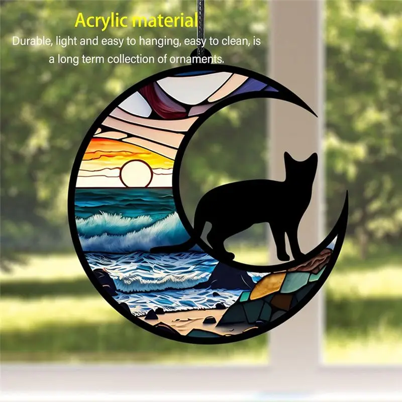 B84B Cat Suncatcher Acrylic Cat Memorial Suncatcher for Windows Stained Glass Suncatcher Gift Decoration Peeking Cat