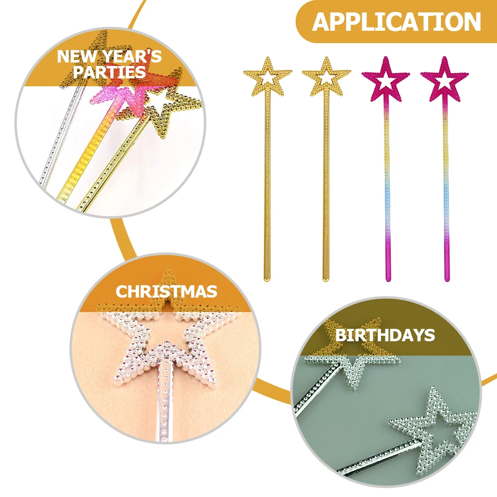 

4pcs Star Wand Angel Fairy Wands Kids Party Cosplay Costume Props Birthday Gifts For Girls Performance Decoration