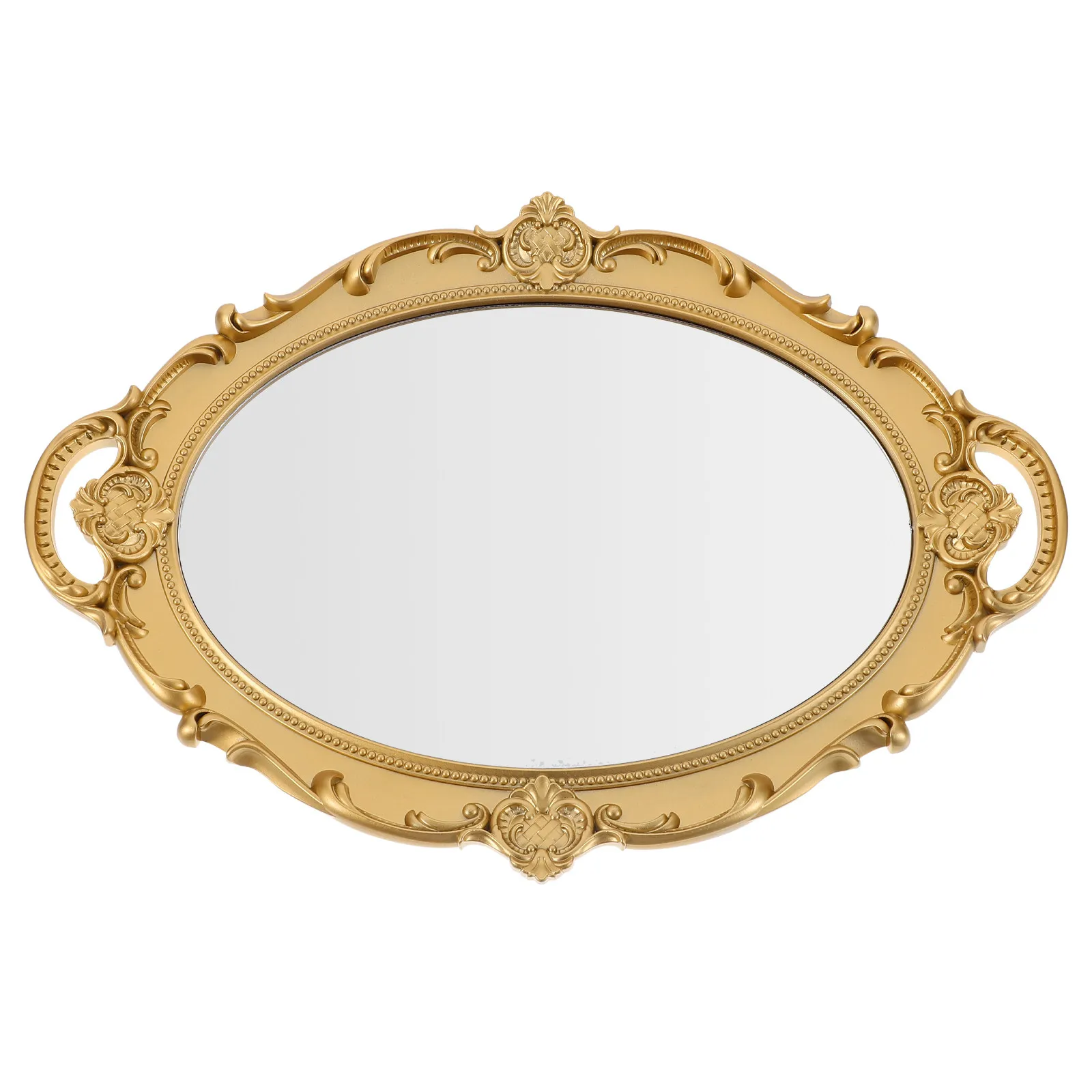 Classic European Retro Makeup Mirror Resin Glass Stable Base Desktop Wall Hanging Compact Small Makeup Mirror for Dressing Room