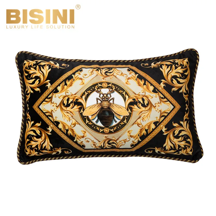 Baroque Style Golden Arabesque design Gold Ivy Sofa Waist Pillow Elegant Short Plush Edging Lumbar Cushions