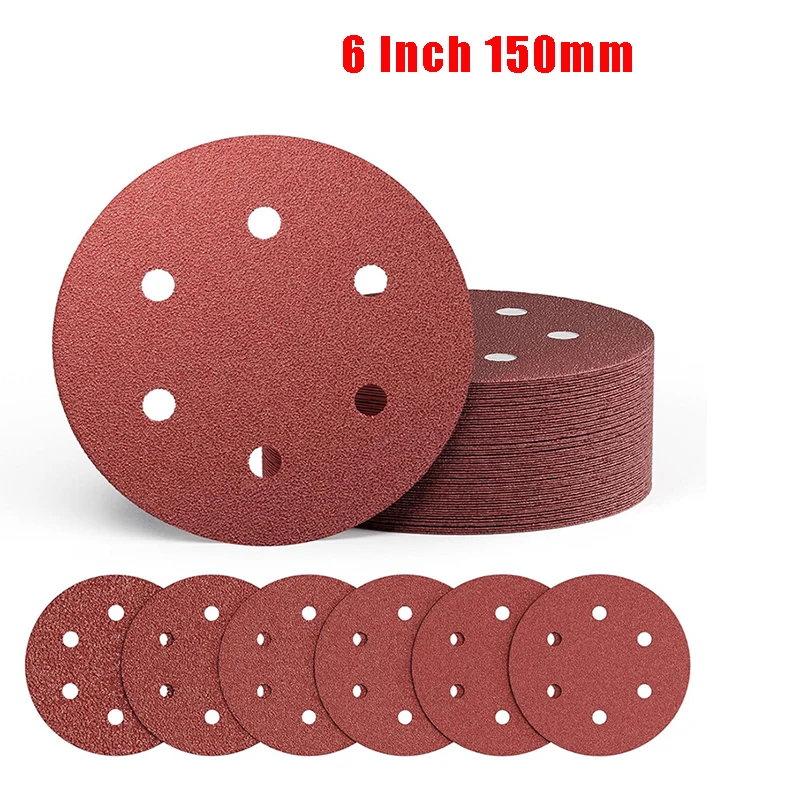 6 Inch 6 Hole 150mm Sandpaper Woodworking Metal Grinding Disc Abrasive Polishing Tool 60-600 Grit Sanding Discs