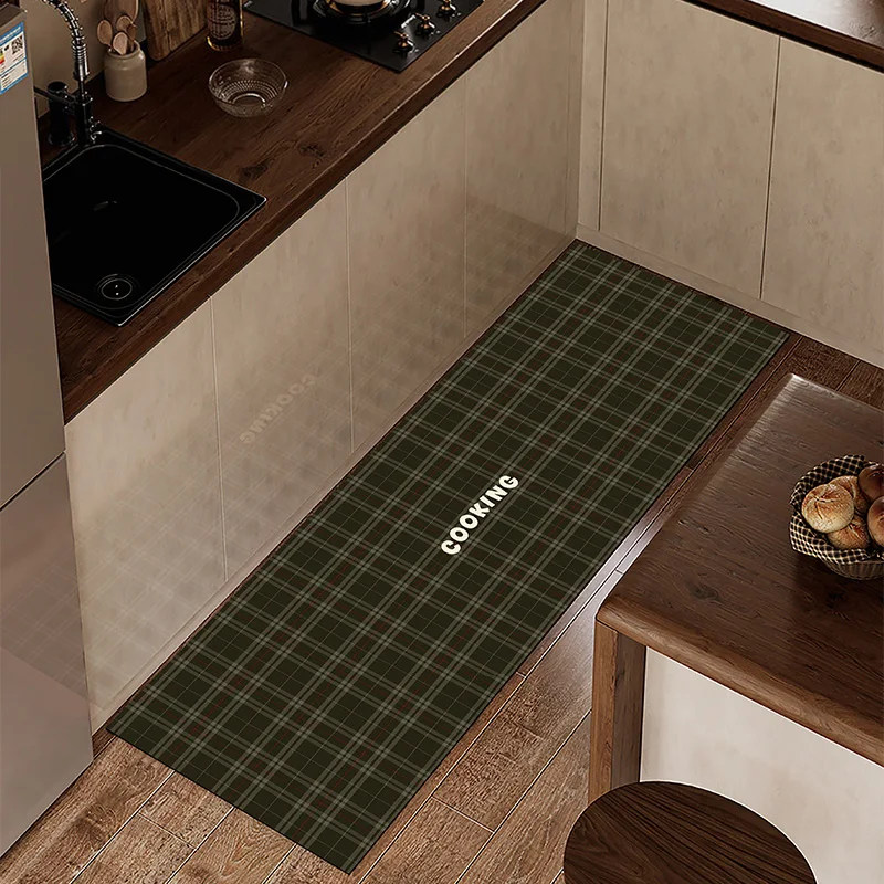 Kitchen Floor Mat Diatom Mud Absorbent Oil Water Strip Carpet Non-slip Quick-drying Mats Retro British Scottish Style Plaid Rug