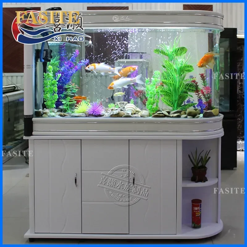 For 1m Aquarium Ultra White Glass Fish Tank with Bottom Filter Large Screen Bullet Shape Eco Friendly Medium Size Home Decor