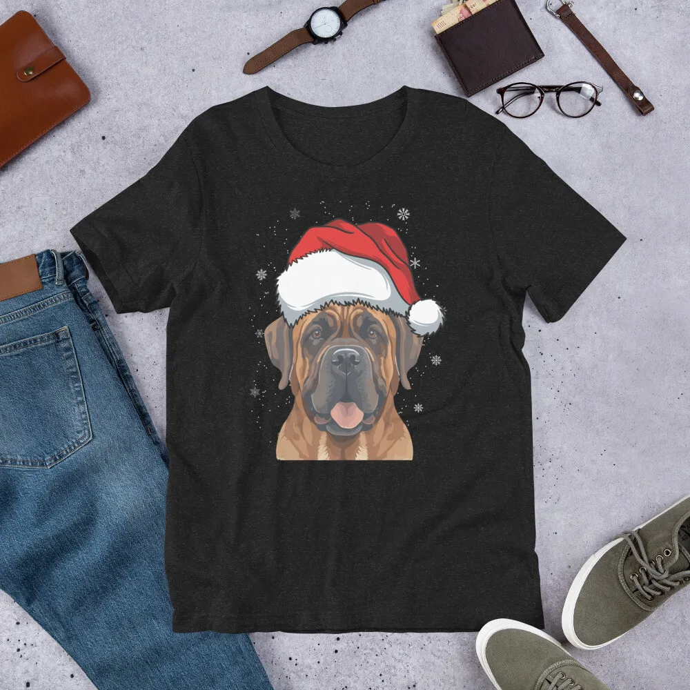 

Bullmastiff Wearing Christmas Santa Hat Funny Xmas Holiday t shirt