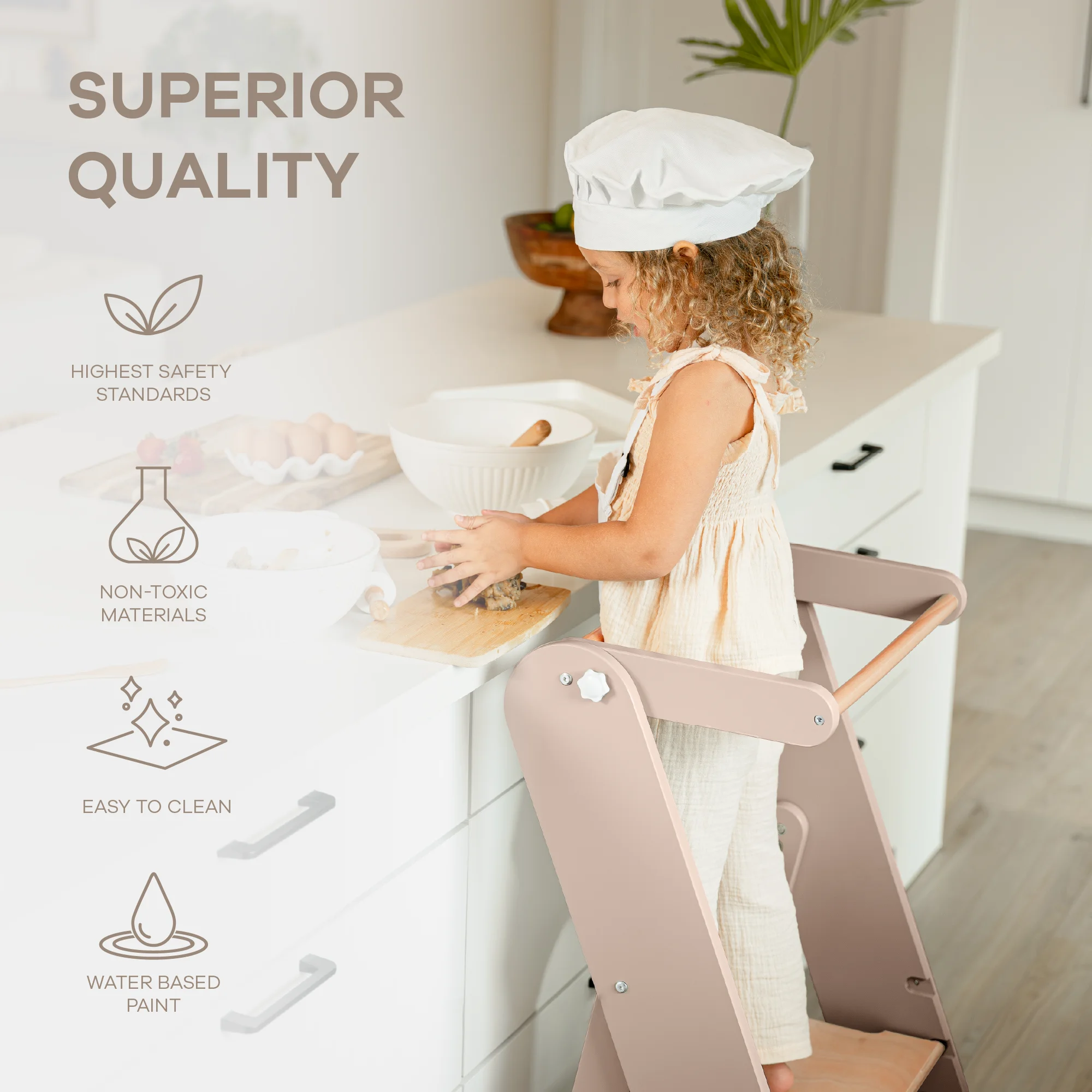 Wholesale Wooden Pink Baby Toddler Learning Tower Step Stool Kitchen Helper for Kids Children