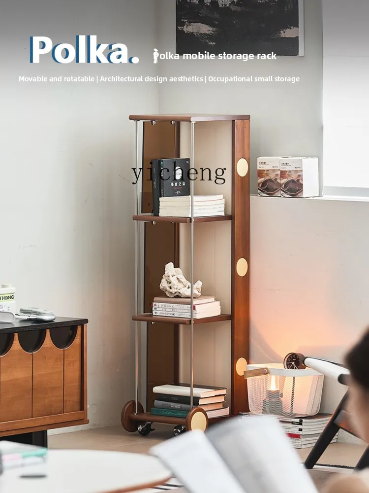 

LX solid wood movable bookshelf floor trolley narrow corner rotating sofa storage