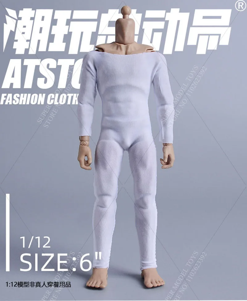 In Stock ATSTORY 1/12 Scale Male Soldier Anti-staining Clothes Slim Elastic White Jumpsuit Fit 6-inches Action Figure Model