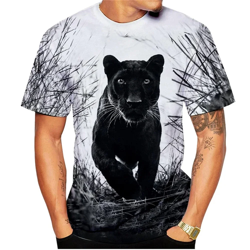 Men's T-Shirt Black Leopard Head 3D Digital Printing Fashion O-Neck T-Shirt Casual Vintage Oversized Comfy Harajuku Men Clothing