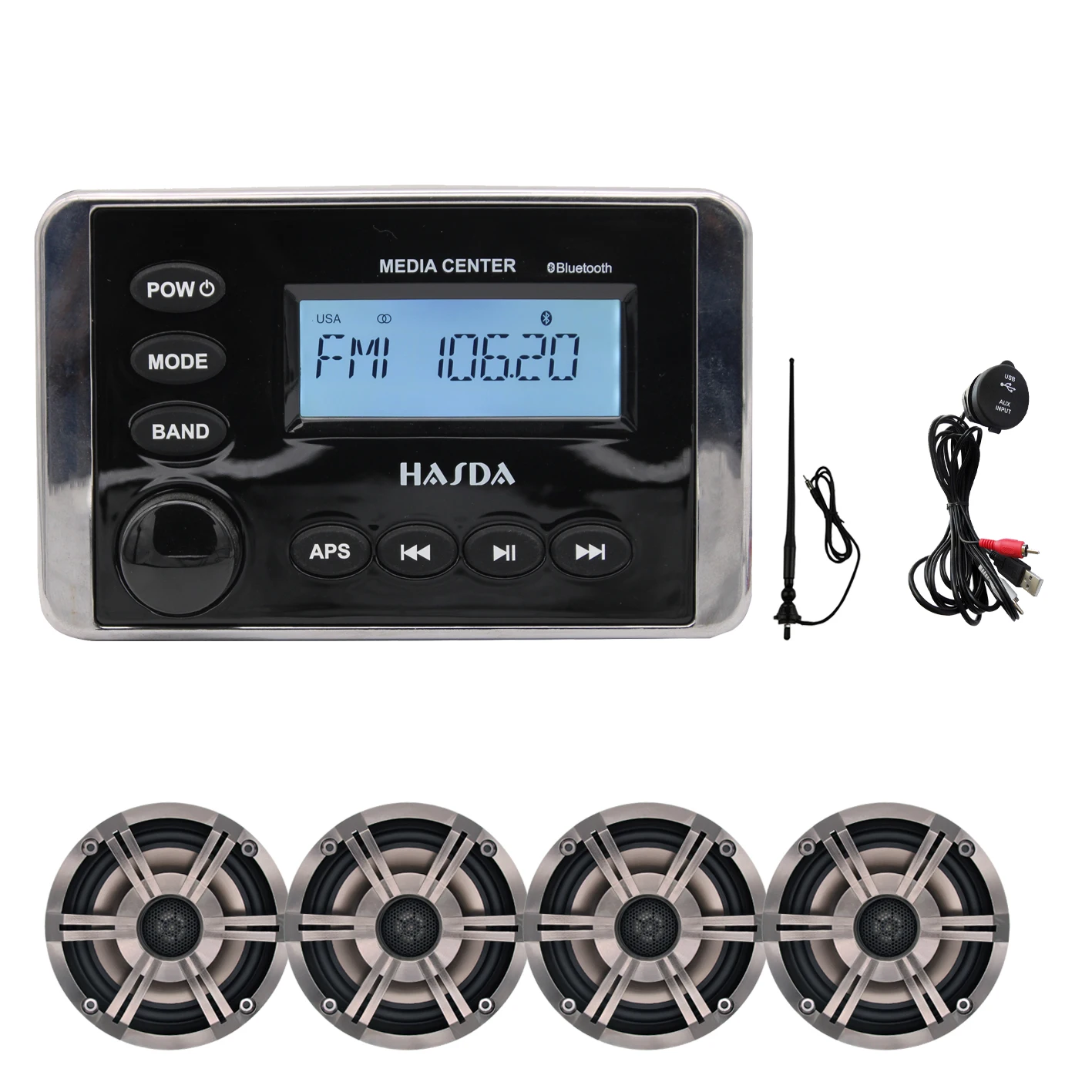 

Boat accessory marine stereo system for ATV UTV RV H-336 stereo + 4x6.5'' coaxial speakers BT IP66