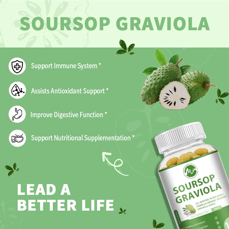 Soursop Graviola Capsules Natural Plant Extract Supplements with Turmeric, Acai Berry Extract,rich In Potent Anti-Oxidants