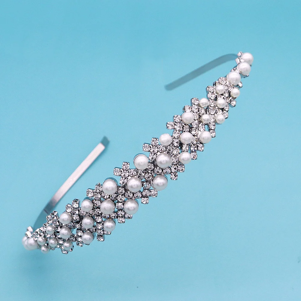 

Wedding Pearl Rhinestone Headband Flexible Silver Metal Bridal Hair Accessories Gorgeous Headband for Bride Party Gifts