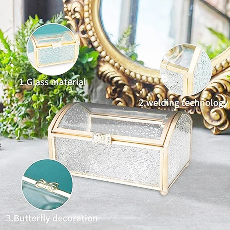 Treasure Chest Box Glass Jewelry Boxes Jewelry Organizer Gold Glasses Box For Storage Ring Earring Small