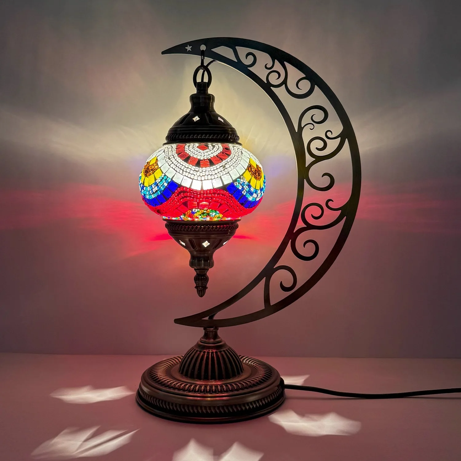 Mosaic Moon Table Lamp Vintage Art Deco Handcrafted Lamparas De Mesa Mosaic Glass Bed Light Lamparas Con Mosaicos Night Lights