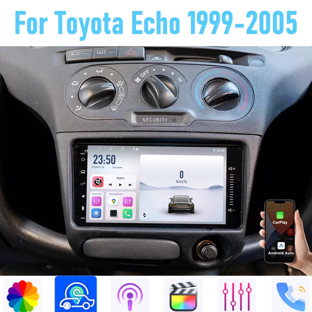 

7'' For Toyota Echo 1999-2005 GPS Car RadioHead Unit Stereo Wireless Carplay Apple Android 15 Auto Reversing Image Navi 64GB