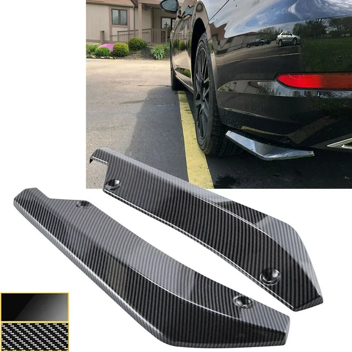 2Pcs Carbon Fiber Rear Bumper Splitter Universal Car Rear Lip Diffuser Spoiler Anti-Scratch Protector Wrap Angle Splitters Amagi view 3