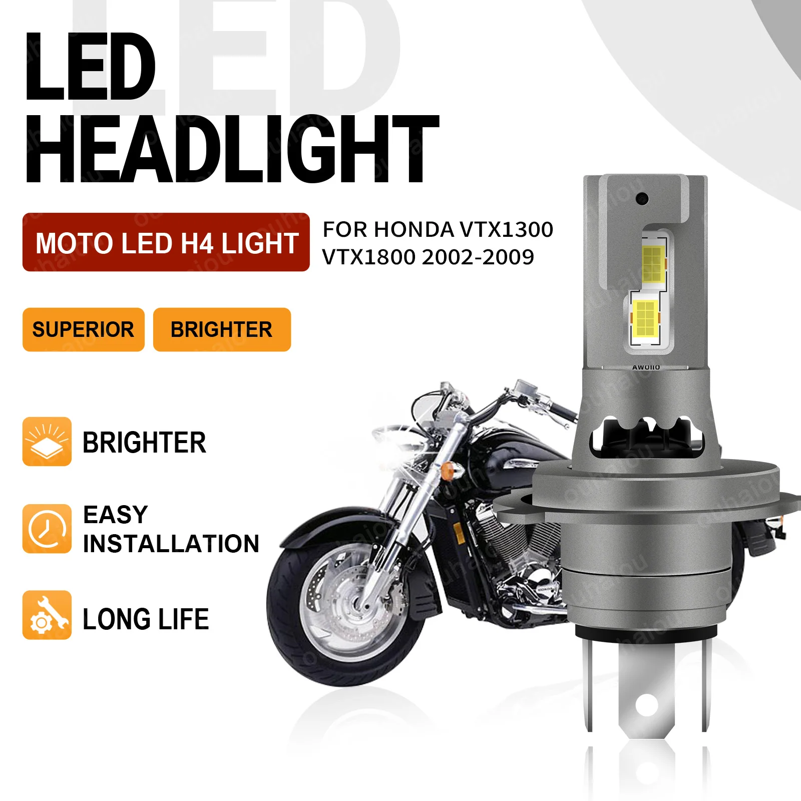 

For Honda VTX1300 VTX1800 2002 2003-2009 1PCS High Quality 6000K 15000LM H4 LED Headlight Motorcycle Bulb Motorbike Lamp 12V