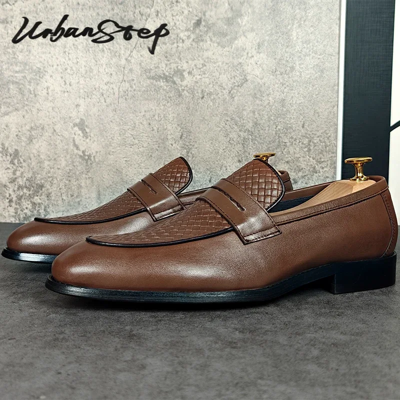 

HANDMADE ITALIAN LUXURY MEN LEATHER SHOES WEAVE PRINT CASUAL SHOES LIGHT BROWN WEDDING OFFICE DRESS MAN SHOES LOAFERS MEN