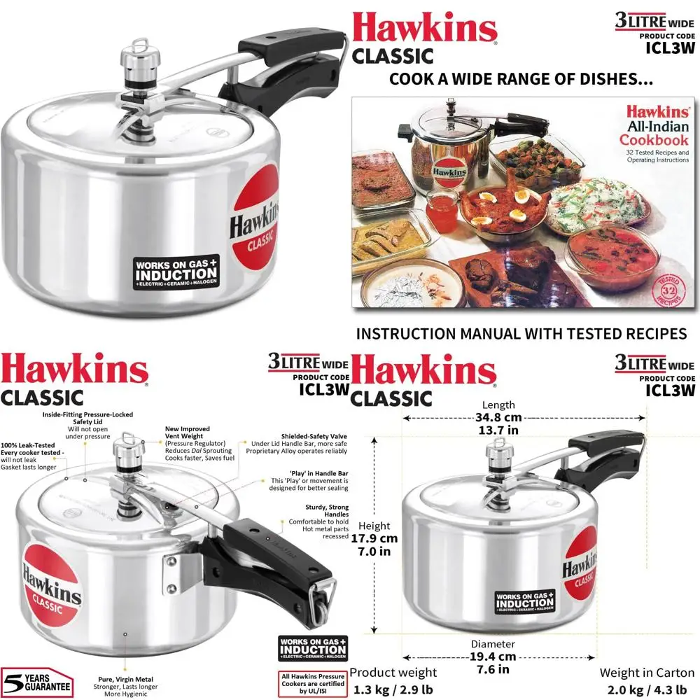 

Aluminum 3-Liter Pressure Cooker Wide Pan Design Ideal for Induction Cooking, Silver Finish - Best Choice for Efficient Cooking