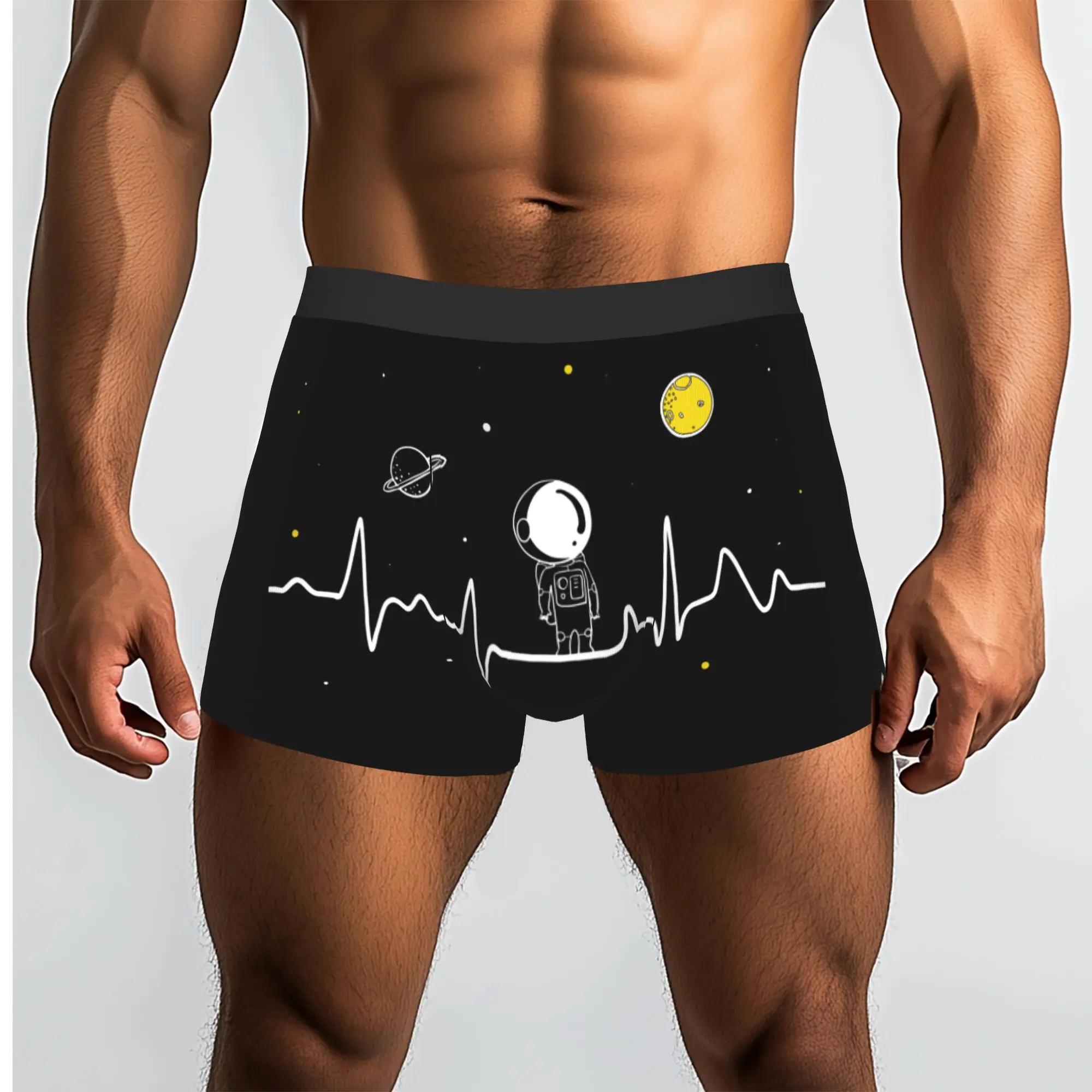 Custom Novelty Astronaut Heartbeat Pulse Boxers Shorts Panties Male Underpants Stretch Spaceman Universe Briefs Underwear