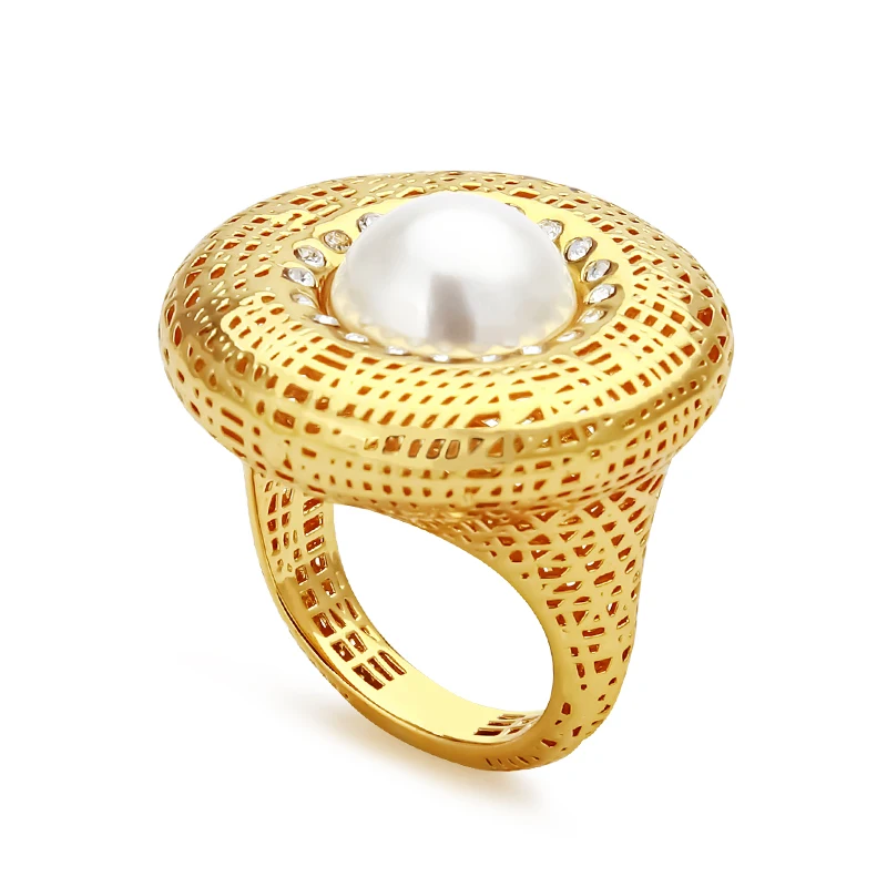 IVOG Hollow Crystal Inlay Ring For Women Brass Gold Color Rings Street Fashion Birthday Jewerly Official Flagship Store