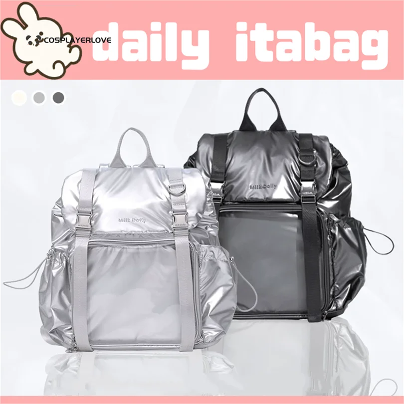 2026 Lolita Uniform daily itabag Women Square Leather Exterior PVC Transparent Backpack Ladies Large Capacity Handbag