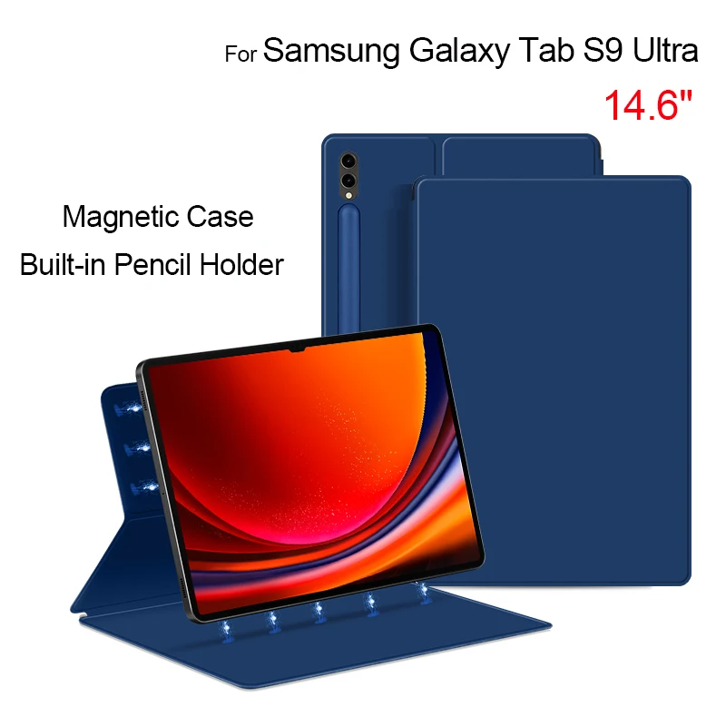 

Magnetic Tablet Case For Samsung Galaxy Tab S9 UItra 14.6" SM-X910 Book Cover Built-in Pencil Holder Cases With Auto Sleep Wake