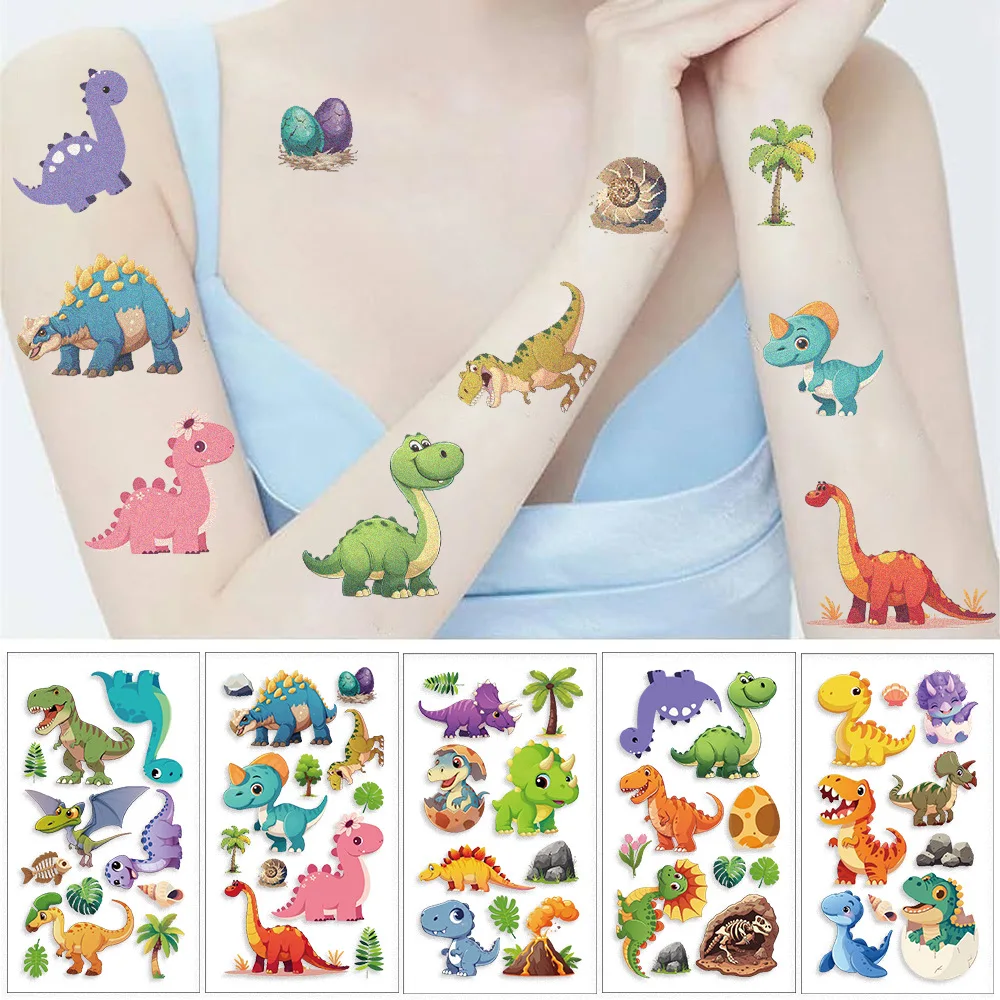 10 fogli adesivi per tatuaggi dinosauri tatuaggi temporanei finti braccio mani corpo waterdichte tatuaggi versare giocattolo per bambini regalo