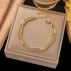 316L Stainless Steel 1 piece Hot Selling New Item Double-Layer Full Zircon Bracelet Fashion Women's Style Jewelry SAB110