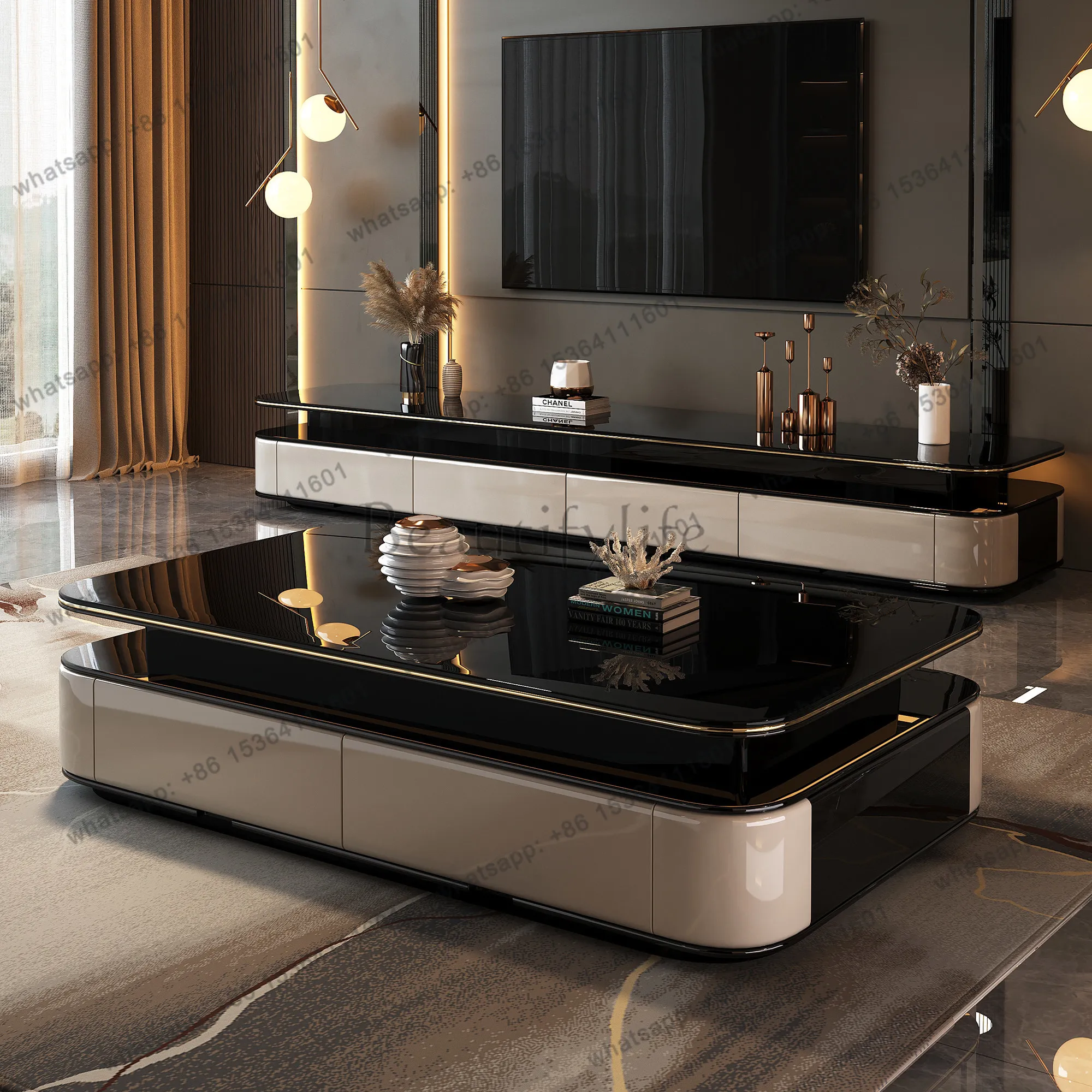XX.2026 Italian light luxury tempered glass coffee table modern simple large apartment living room rock slab coffee table