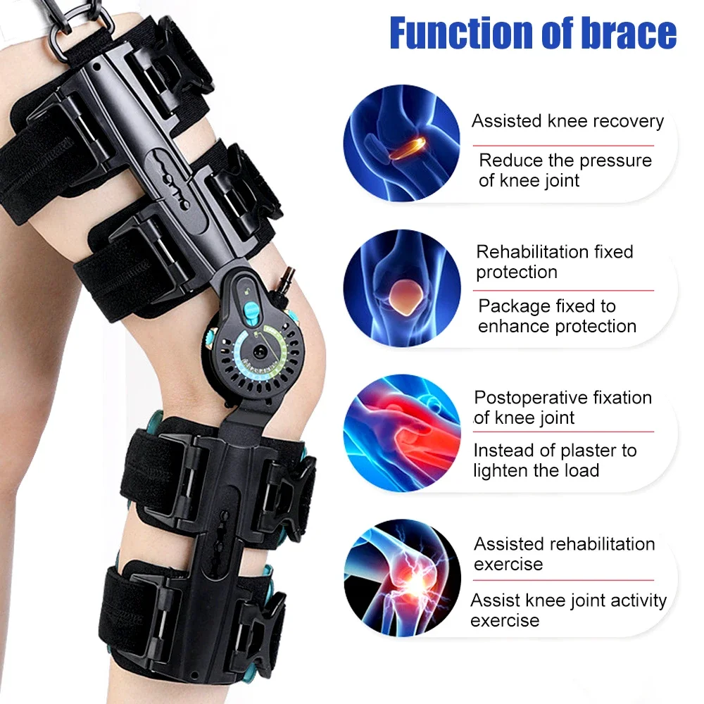 1Set Hinged Knee Brace ROM Adjustable Post Op Knee Support Orthosis Immobilizer Protector for Left Right Leg,Men Women One Size