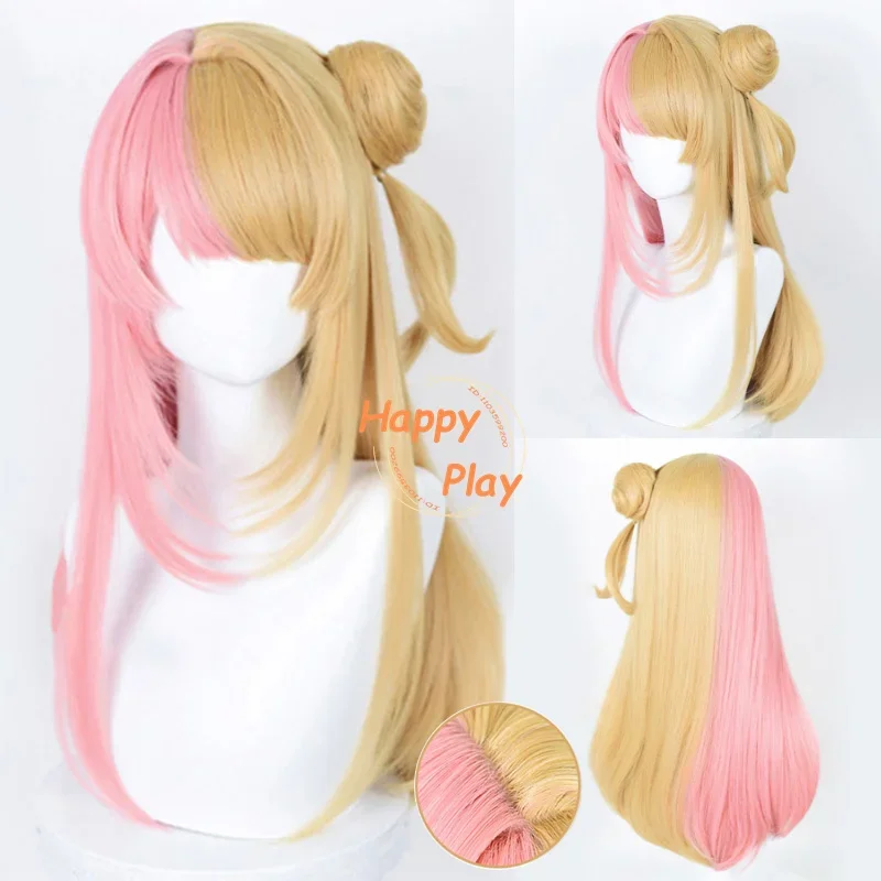 Vtuber-Peluca de Cosplay Kotoka Torahime, pelo sintético resistente al calor, 70cm de largo, dorado, Rosa Virtual Idol Anime, pelucas de Halloween