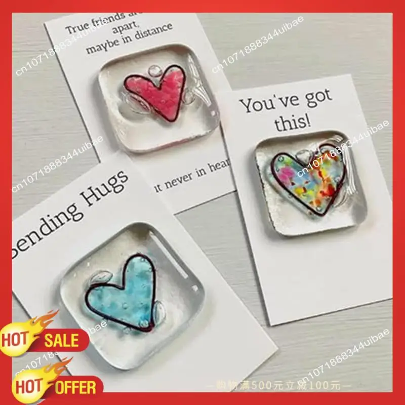 

B47C Pocket Token Glass Heart Card Keepsake Gift -Heart Keepsake Pocket Cards-Fused Glass Heart Pocket Token Green 4 X 4Cm